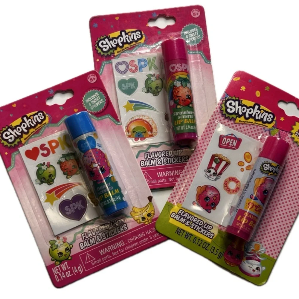 Shopkins Lip Balm & Sticker Bundle- D'lish Donut & Strawberry Kiss Quantity of 3